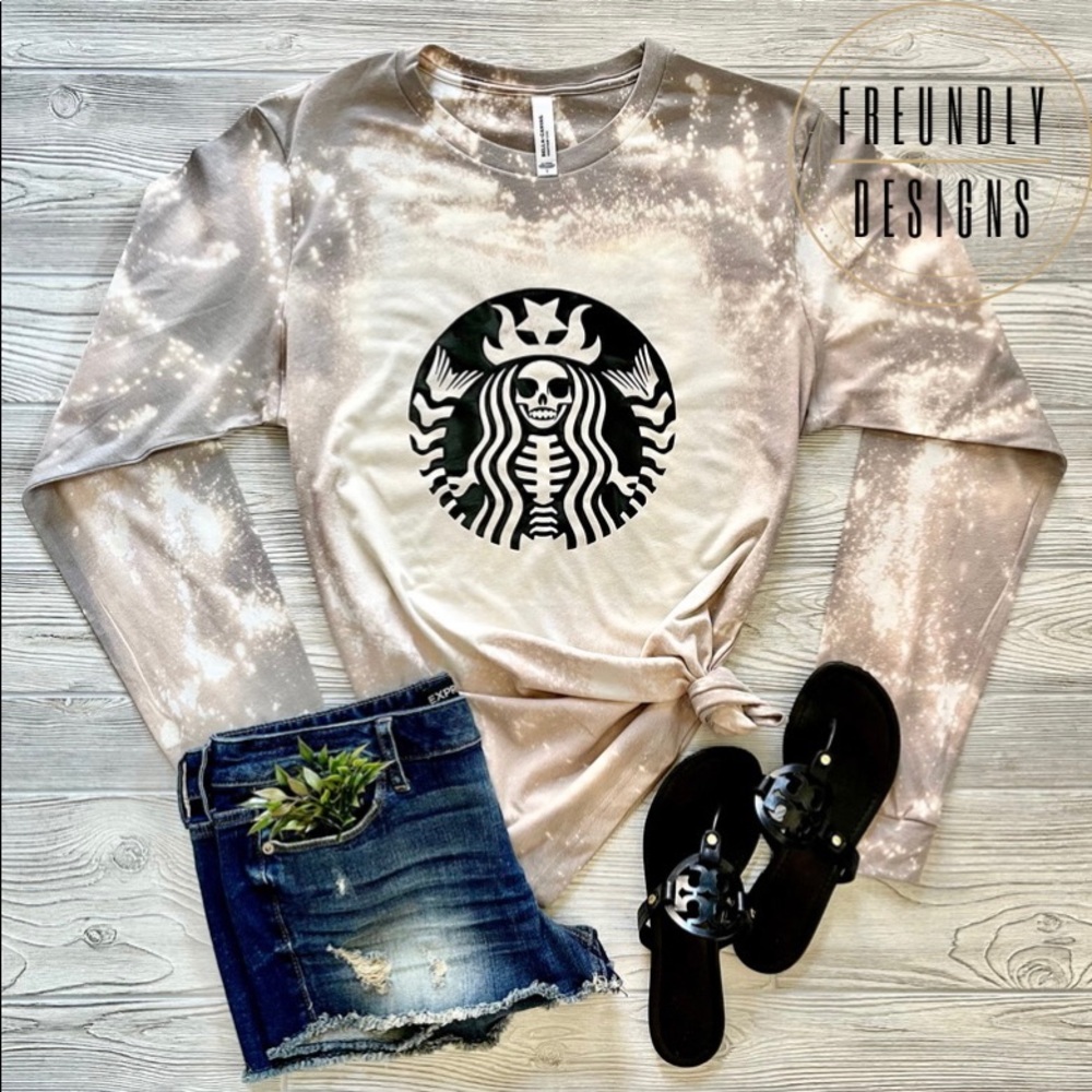 Bleached Starbucks Mermaid Skull Shirt